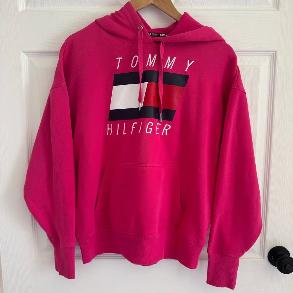Tommy Hilfiger Sport Pink Logo Hoodie Sweatshirt Women’s Small